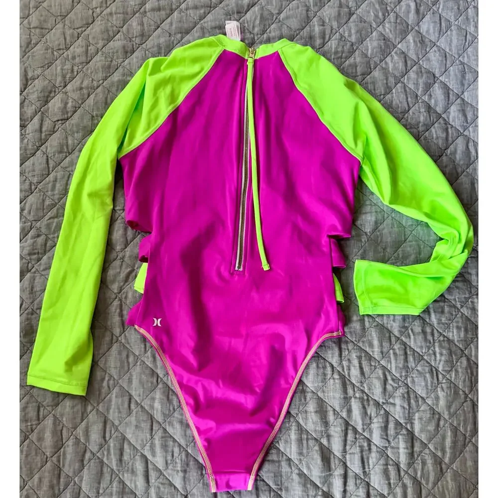 LoveShackFancy x Hurley Pink & Lime Blocked Bow Cheeky Surf Swimsuit XL